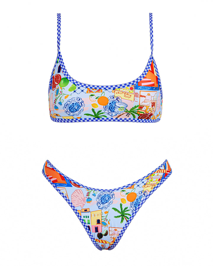 VOLAFA Women's Triangle Bikini Swimsuit Print Scoop Elastic Two Piece Bathing Suit Set