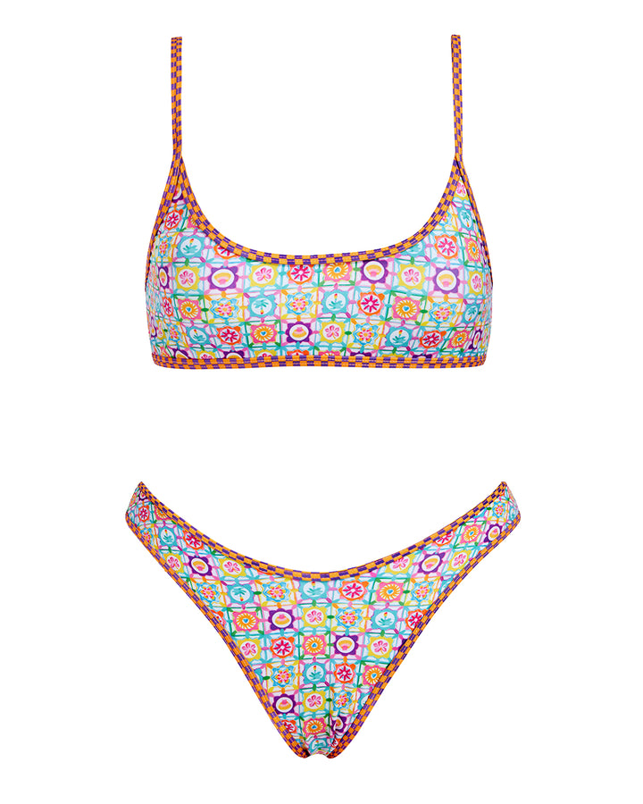 VOLAFA Women's Triangle Bikini Swimsuit Print Scoop Elastic Two Piece Bathing Suit Set