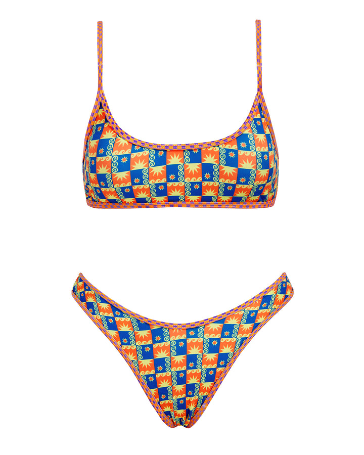 VOLAFA Women's Triangle Bikini Swimsuit Print Scoop Elastic Two Piece Bathing Suit Set