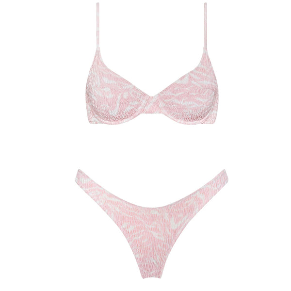 VOLAFA Women's Triangle Bikini Swimsuit Print Smocked Push Up Elastic Two Piece Bathing Suit Set